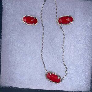 Kendra Scott Red & Silver Necklace & Earring Set